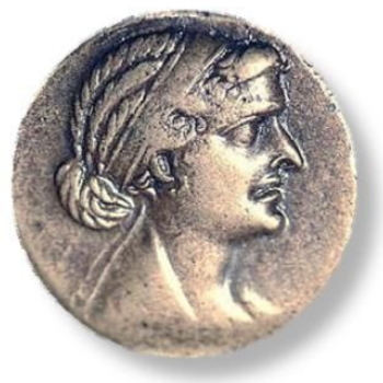 Moeda antiga com o perfil de Cleópatra